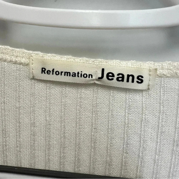 Reformation Jeans Cream Ribbed Petalo Wrap Cardigan ballet style size medium - Picture 3 of 7